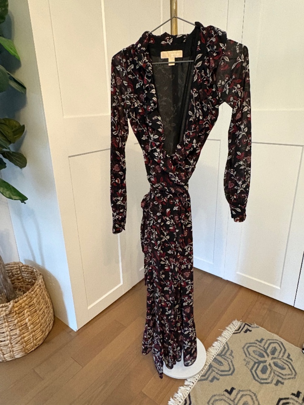 Long silk wrap-around dress